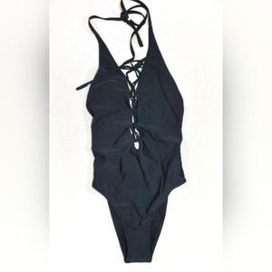 Aerie Lace Up Halter One Piece Swimsuit
